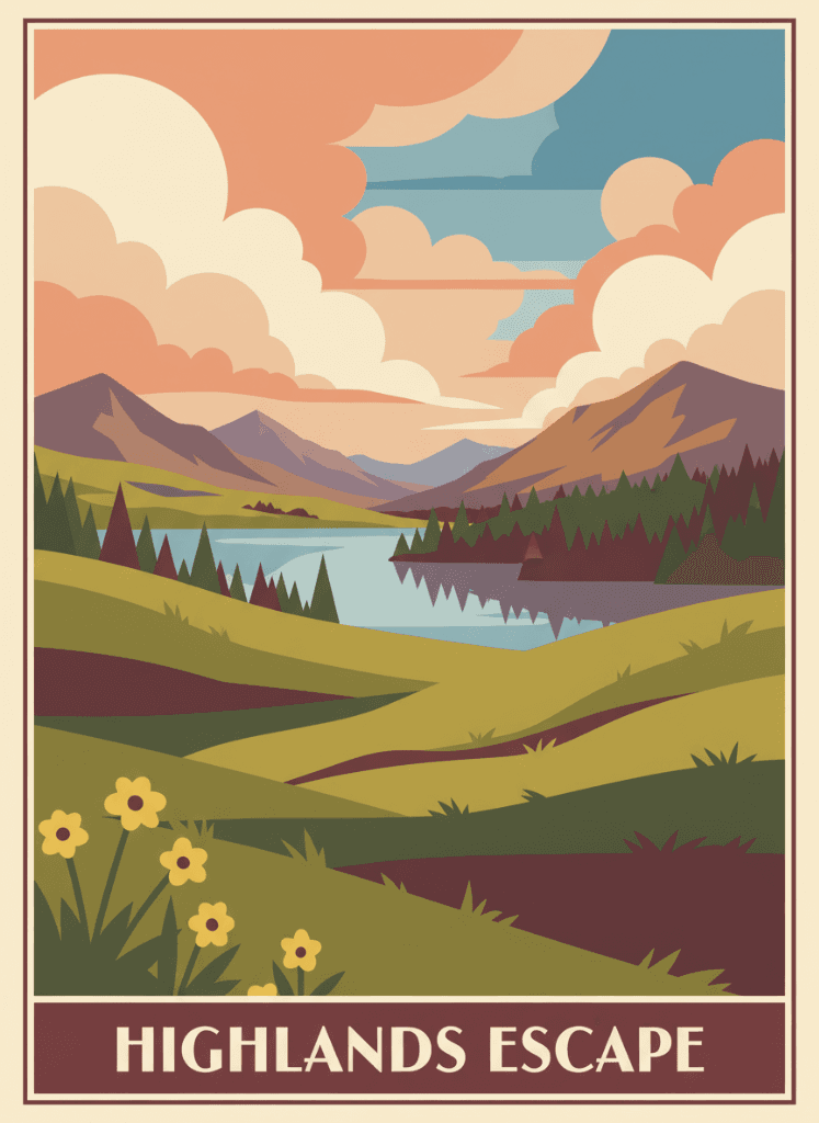 Vintage travel poster of the Scottish Highlands — RetroRoam
