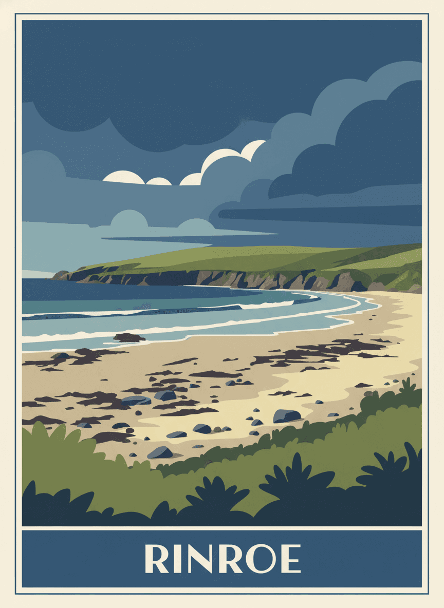 Vintage travel poster of Rinroe beach, Ireland — RetroRoam